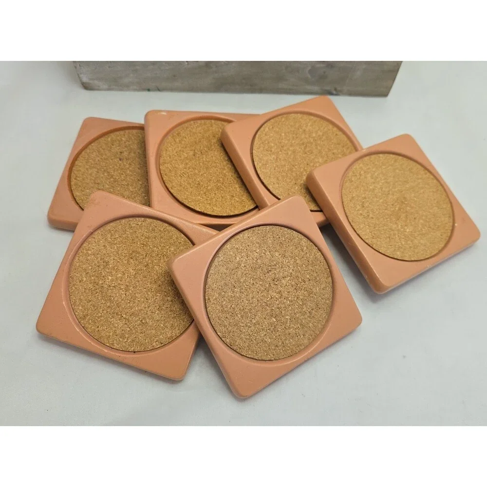 Vintage Himark Wine Country Grape Cork Coasters Set of 6 Metal Holder Taiwan